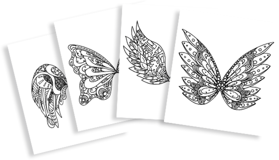Four designs of wing patterns.